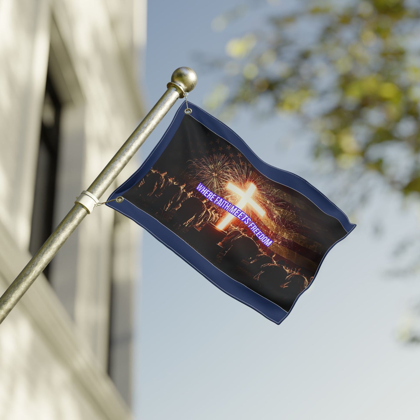 Christian Patriotic Flag – “Where Faith Meets Freedom” Double-Sided Outdoor Banner