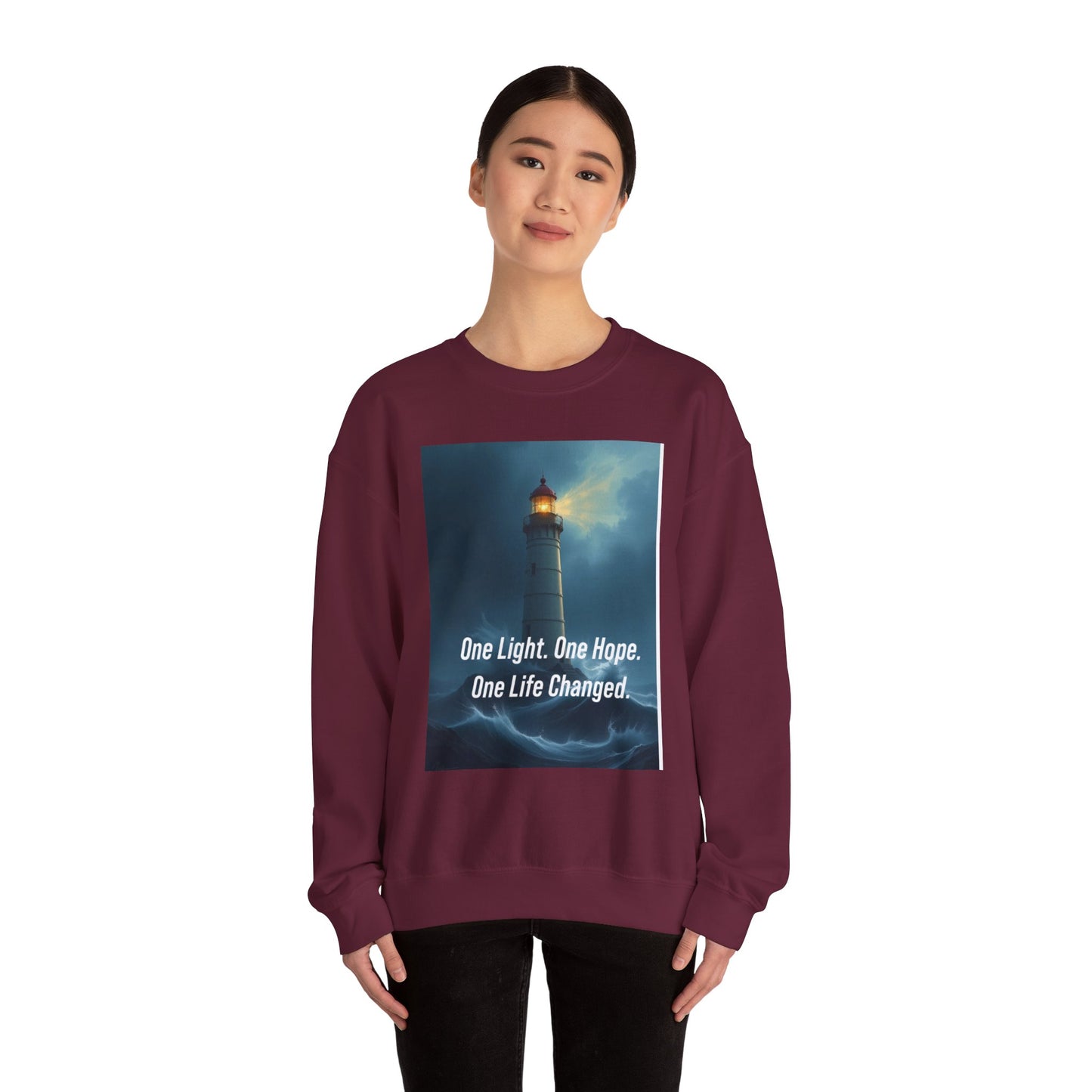 Lighthouse Hope Crewneck Sweatshirt — "One Light. One Hope. One Life Changed."