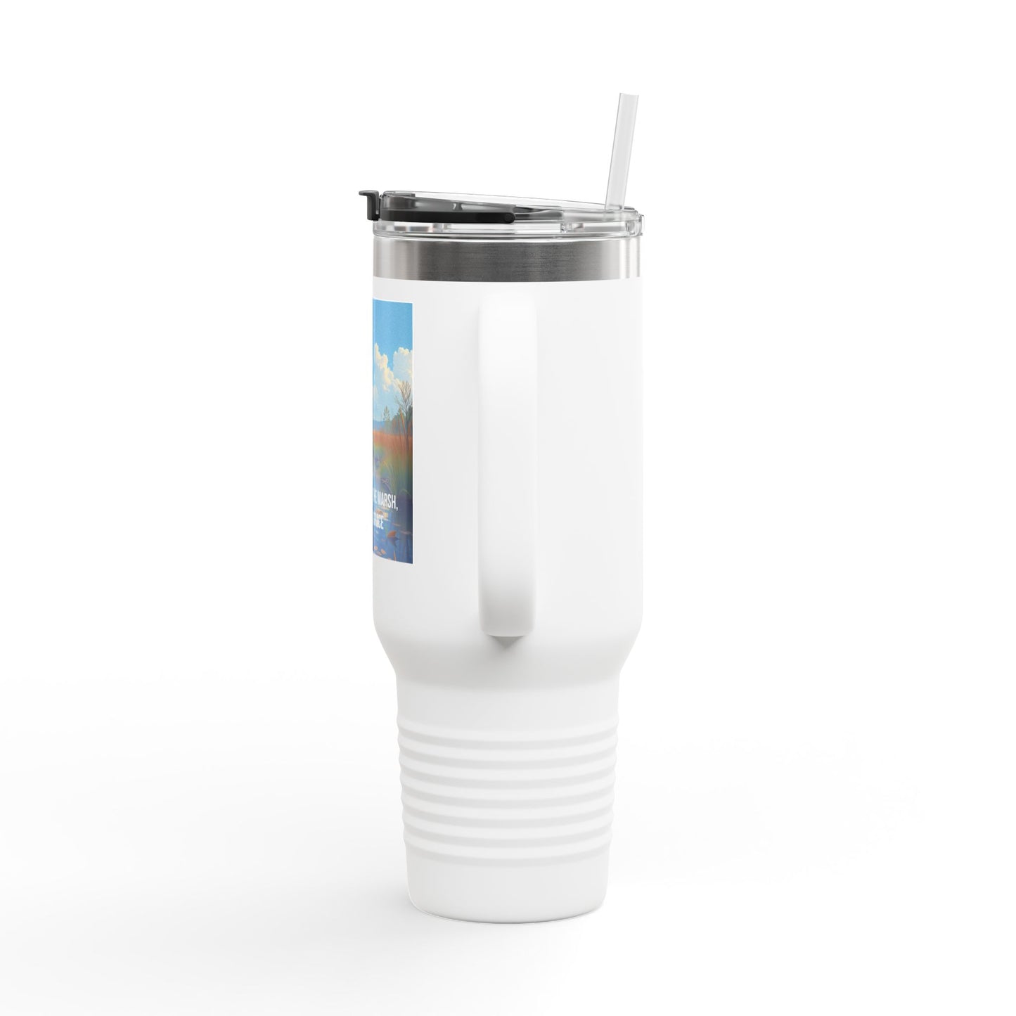 40oz Insulated Travel Mug — Scenic Marsh Landscape with Quote