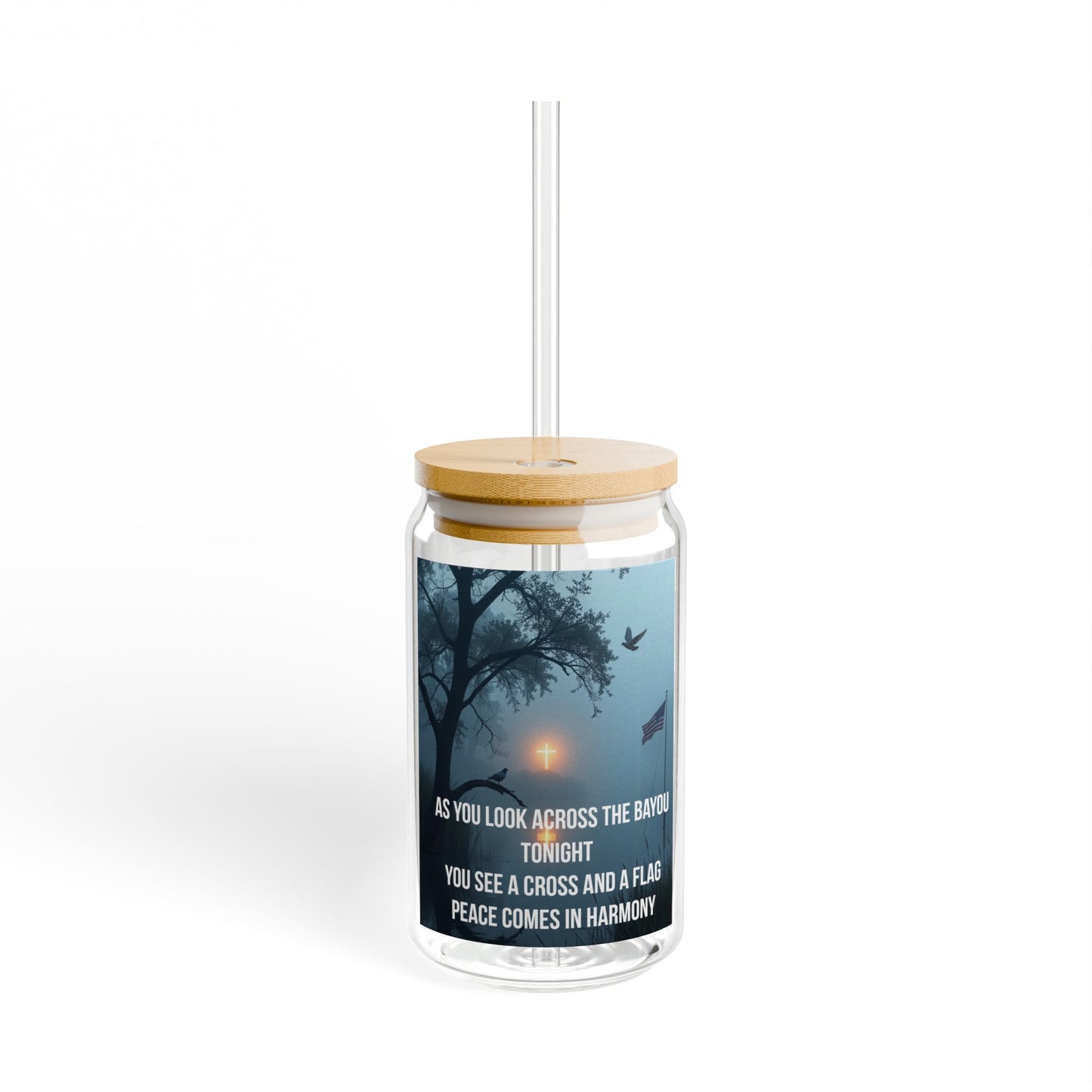 Peaceful Night Sipper Glass — 16oz Inspirational Sunset Design with Quote