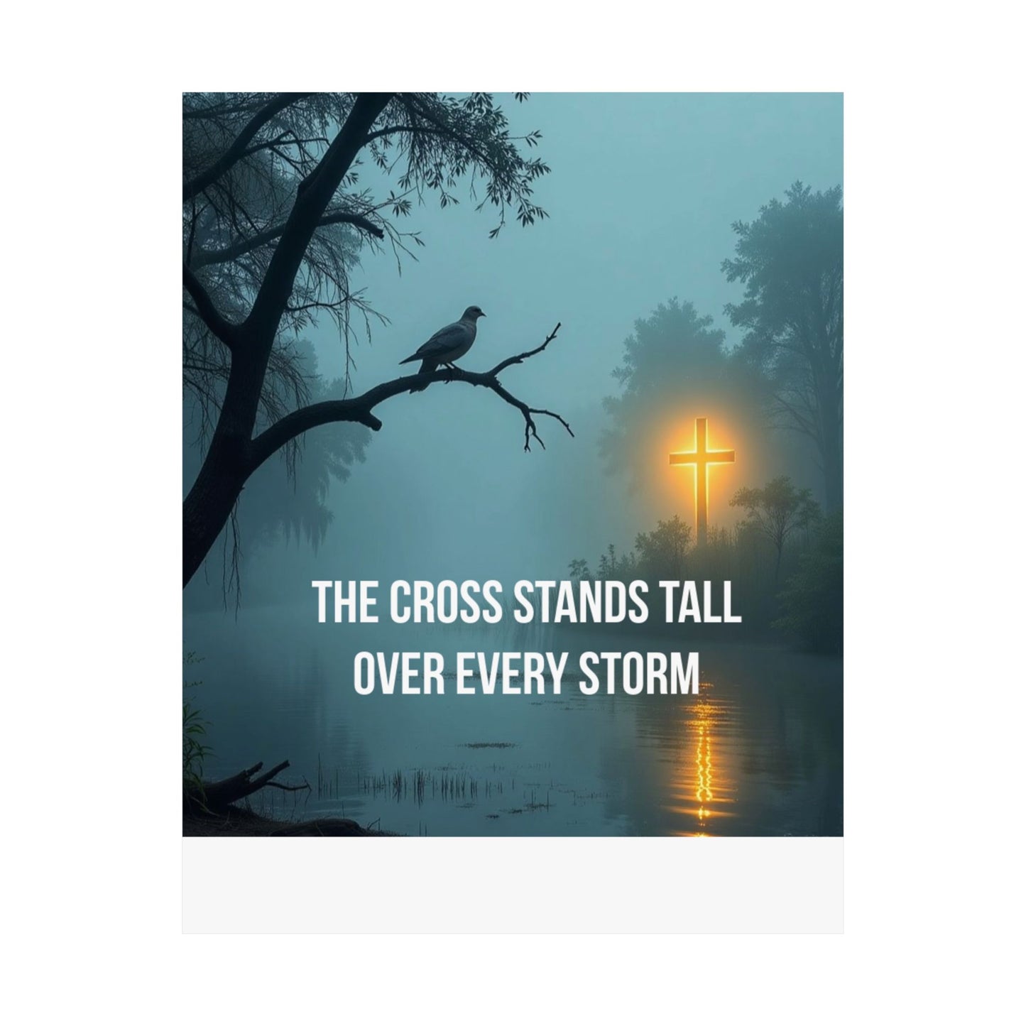 Satin Poster — "The Cross Stands Tall Over Every Storm" Inspirational Christian Wall Art