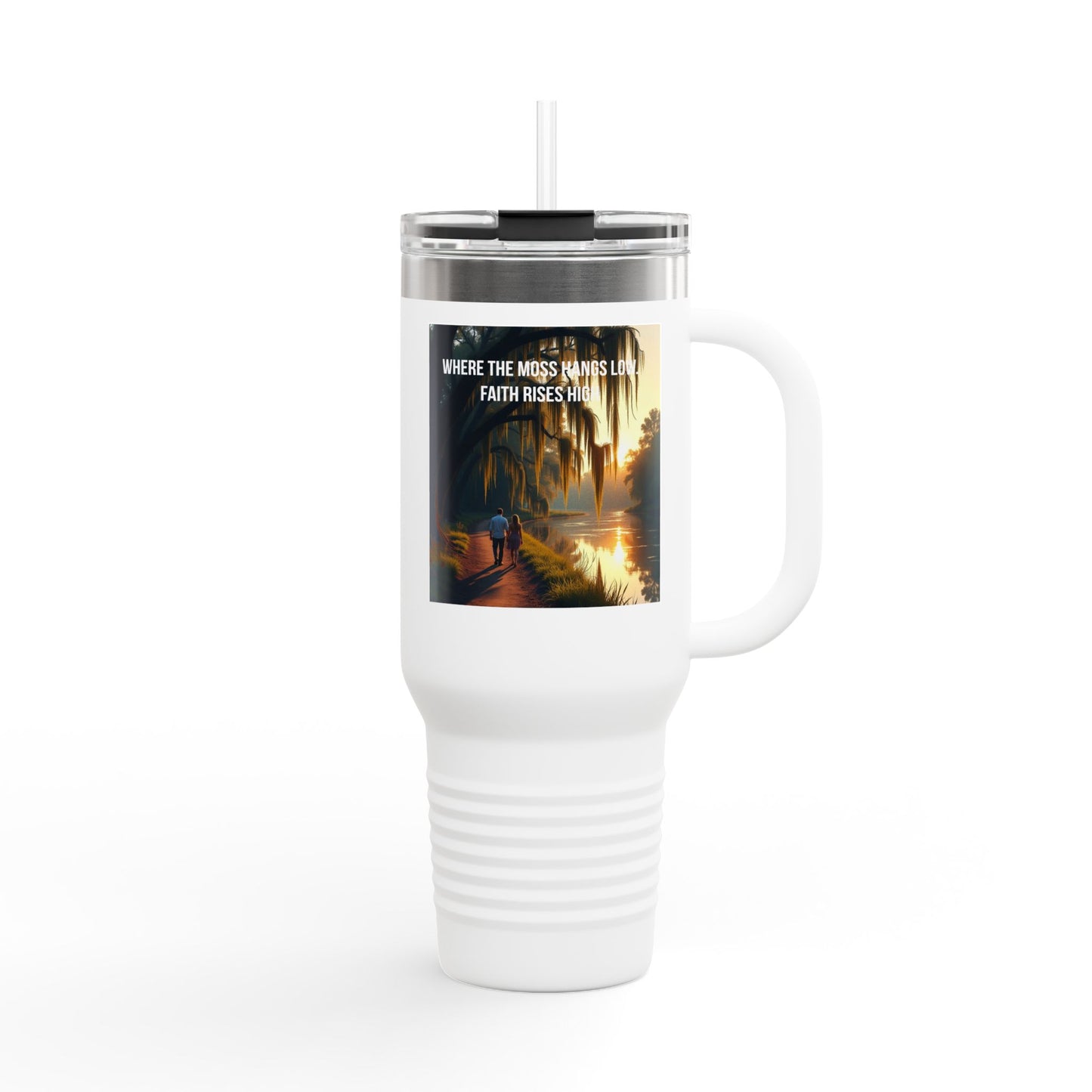 40oz Insulated Travel Mug — Tropical Sunset Faith Design