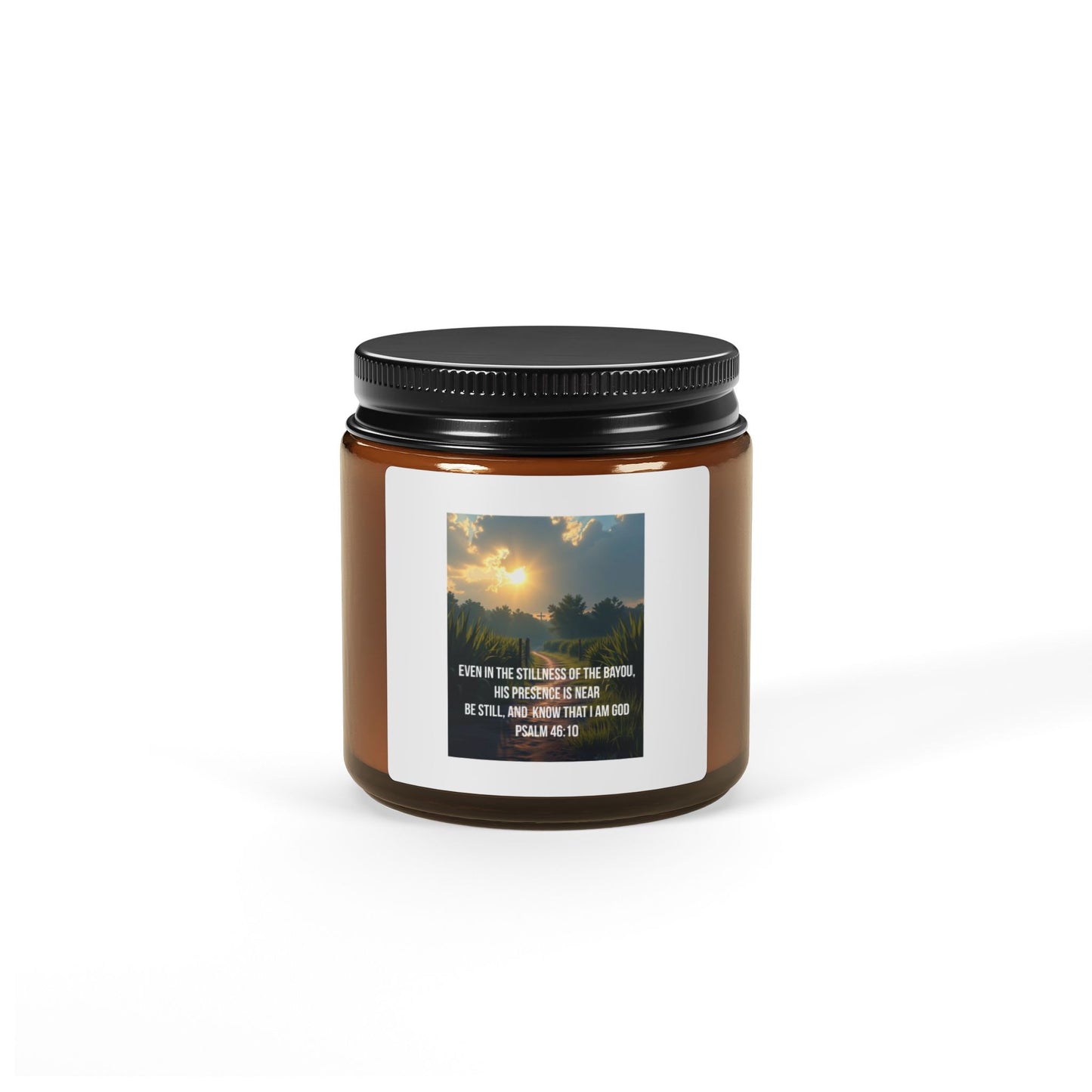 Inspirational Amber Jar Soy Candle — Psalm 46:10 Prayer Scented Candle (Multi-Size)