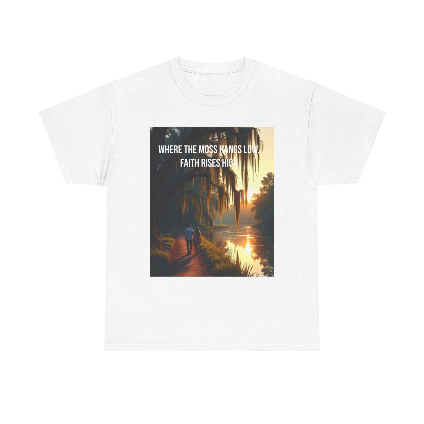 Faith Rising Tee — "Where the Moss Hangs Low, Faith Rises High" Sunset Bay Graphic T-Shirt