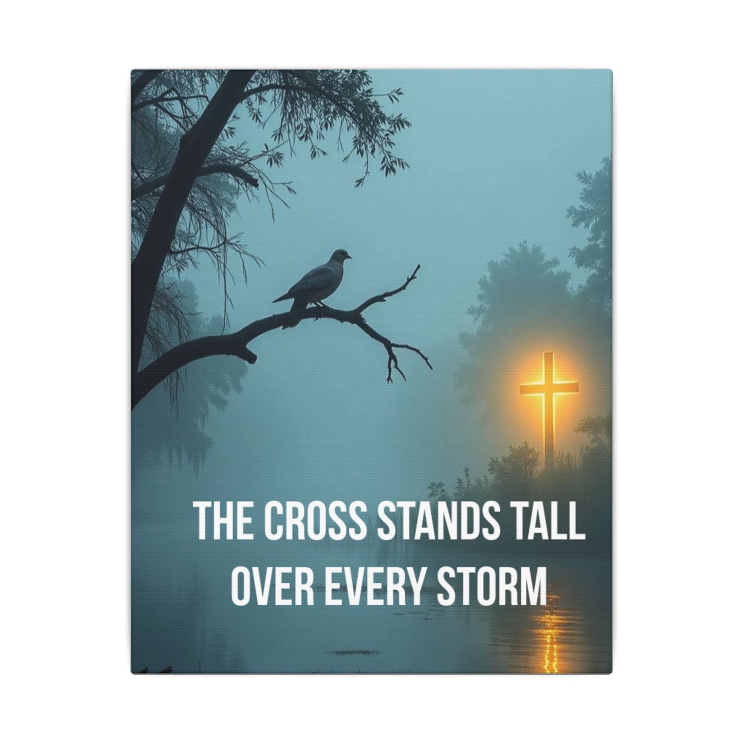 Faith Canvas Wall Art – "The Cross Stands Tall Over Every Storm" Matte Stretched Canvas