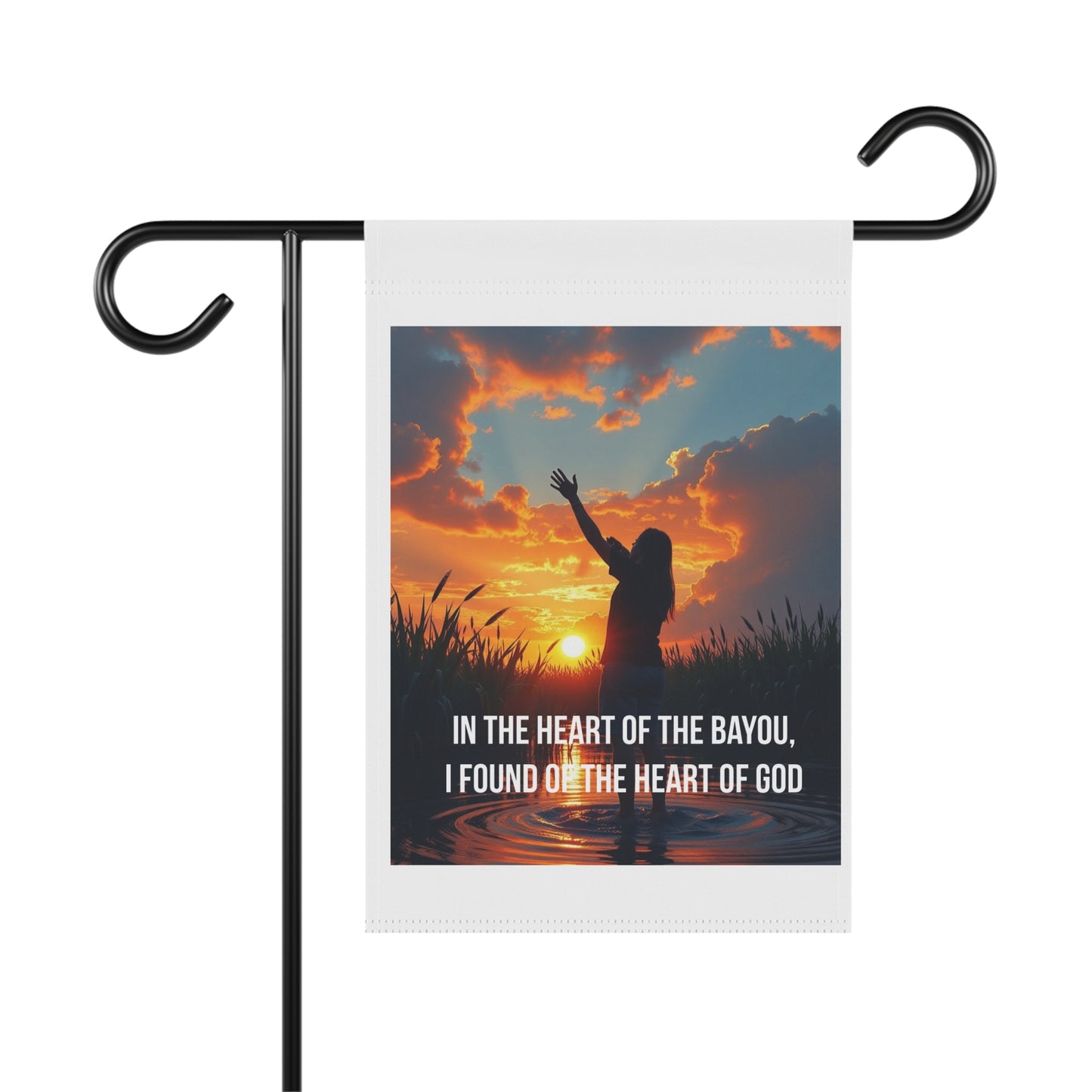 Bayou Sunset Garden Flag — "In the Heart of the Bayou, I Found of the Heart of God" Spiritual Outdoor Banner