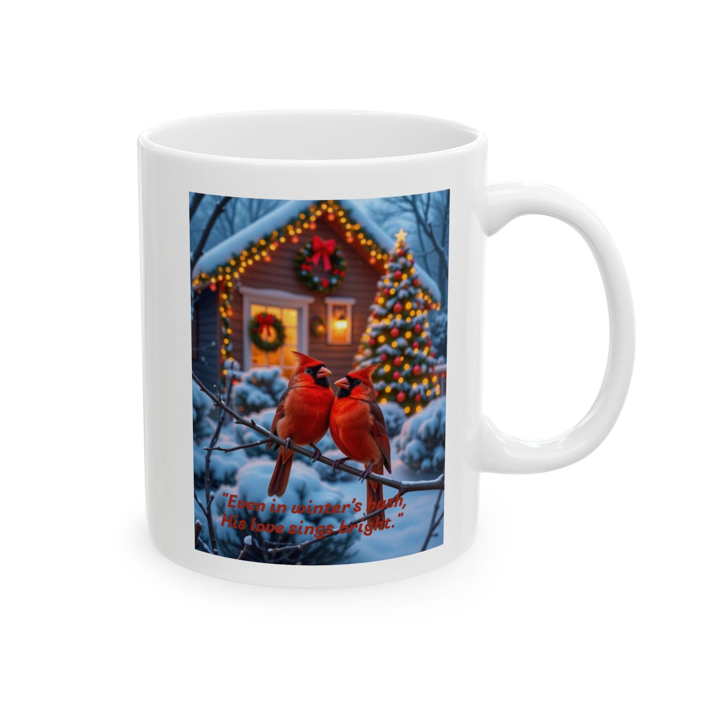 Festive Cardinal Charm Ceramic Mug - Winter Holiday Drinkware, Cozy Gift for Bird Lovers, Christmas Decor, 11oz/15oz 301