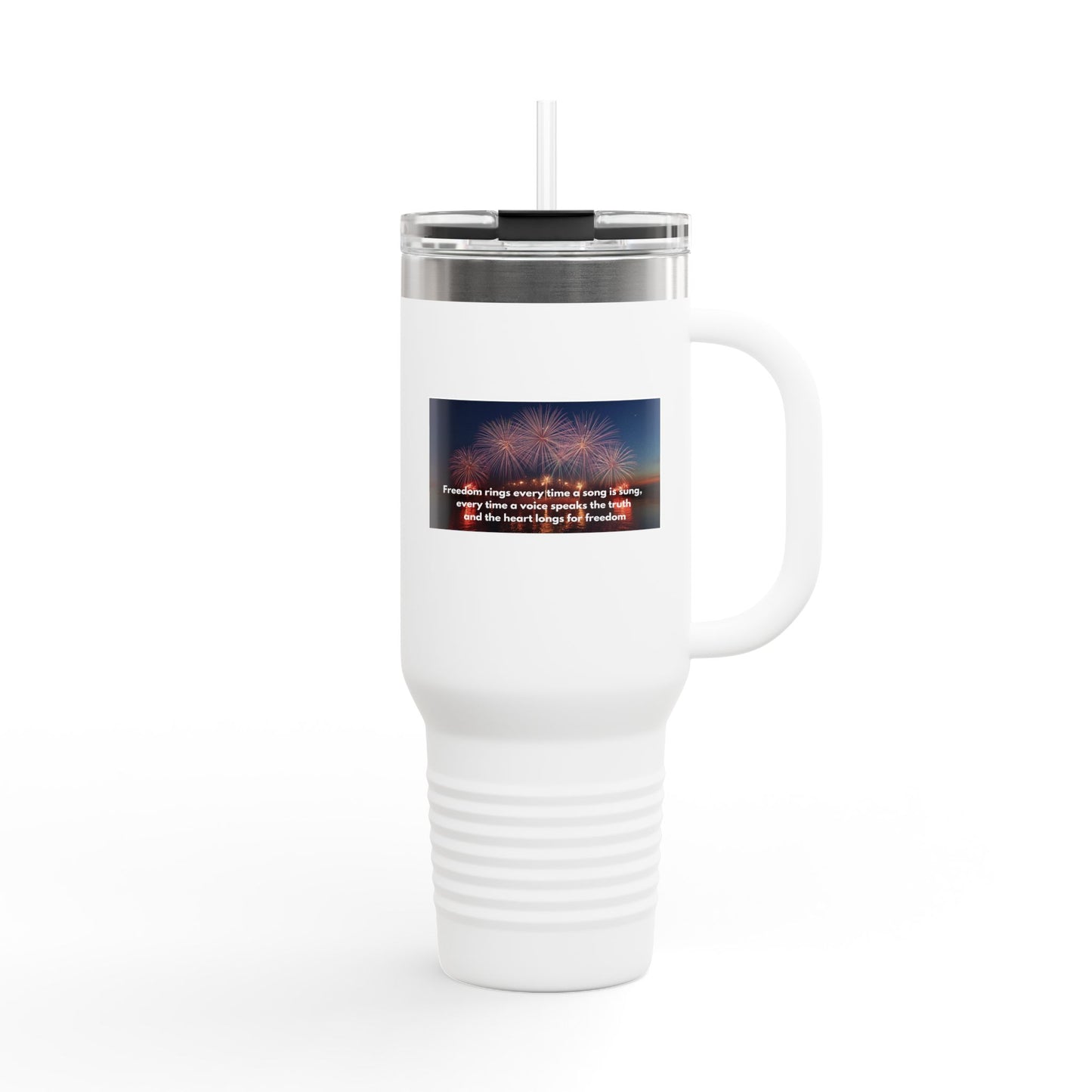 40oz Insulated Travel Mug — Inspirational Fireworks Quote Design