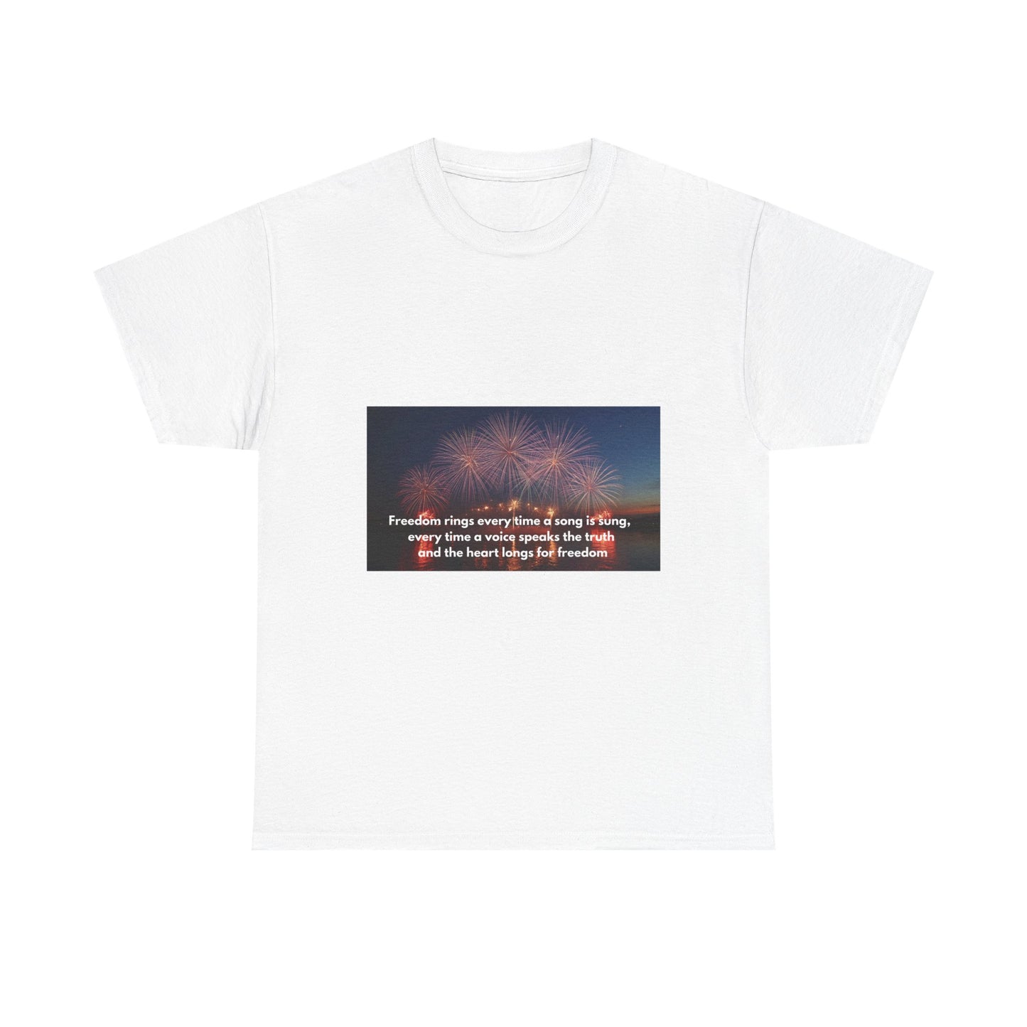 T-Shirt — Patriotic Fireworks Tee with 'Freedom Rings' Quote