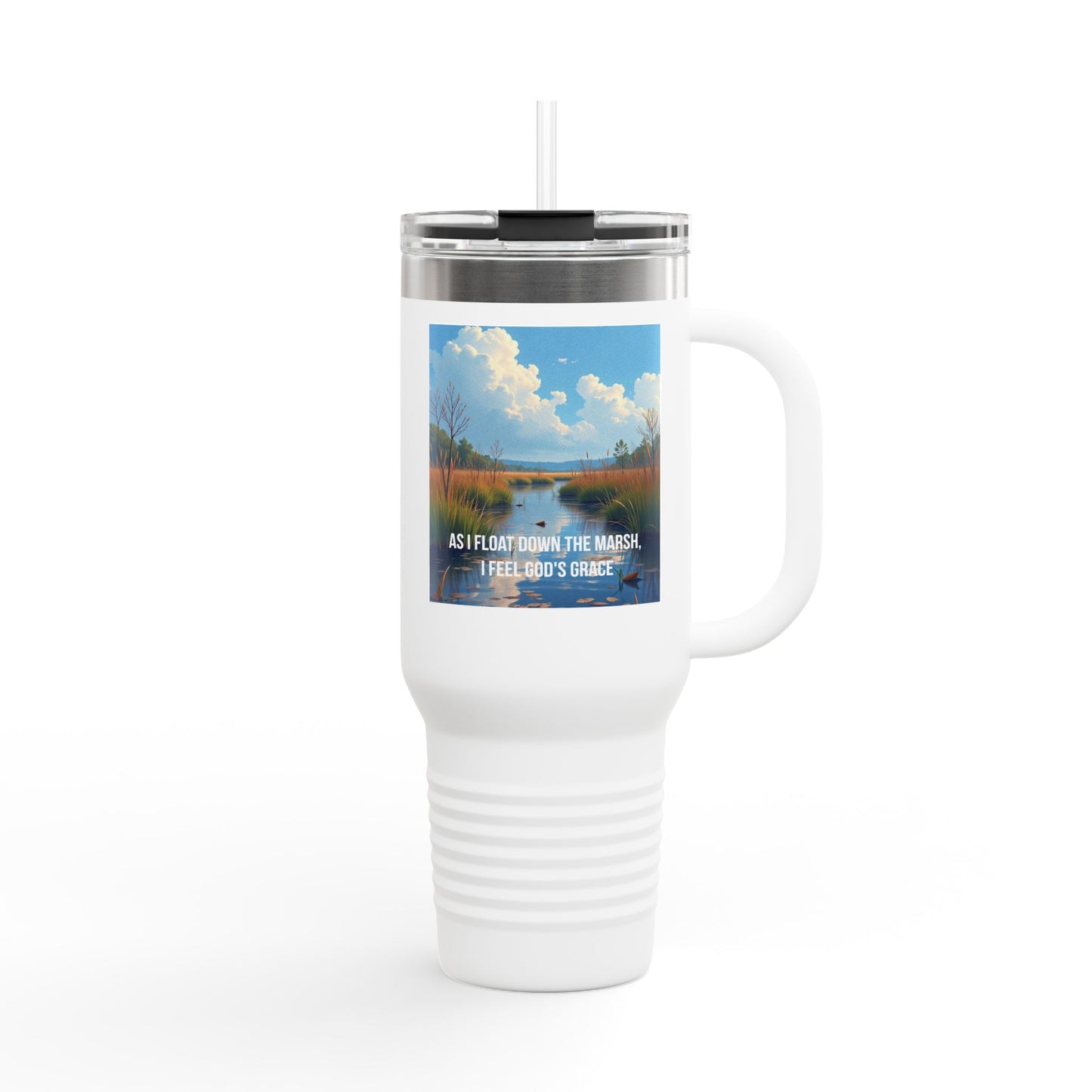 40oz Insulated Travel Mug — Scenic Marsh Landscape with Quote