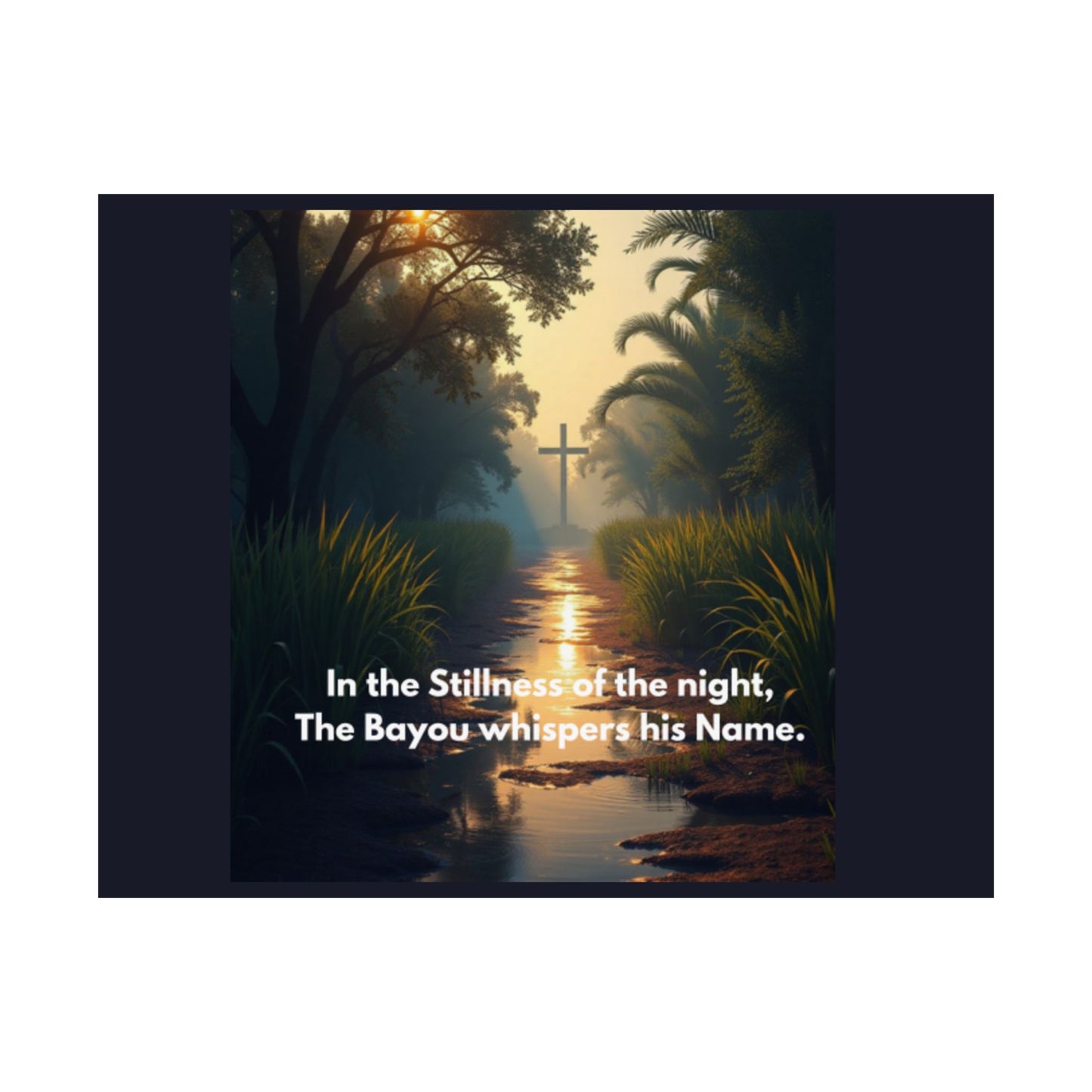 Bayou Cross Satin Poster — "In the Stillness of the Night, The Bayou Whispers His Name"