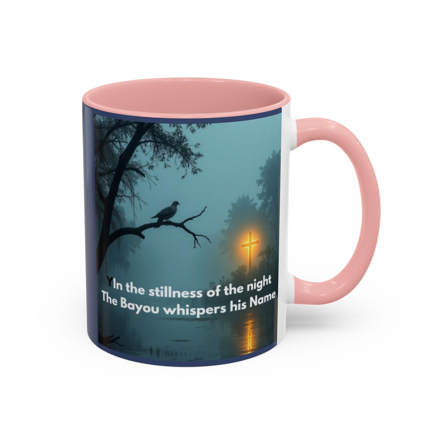 Coffee Mug — Bayou Night Scene with Cross & Quote (In the stillness of the night...)