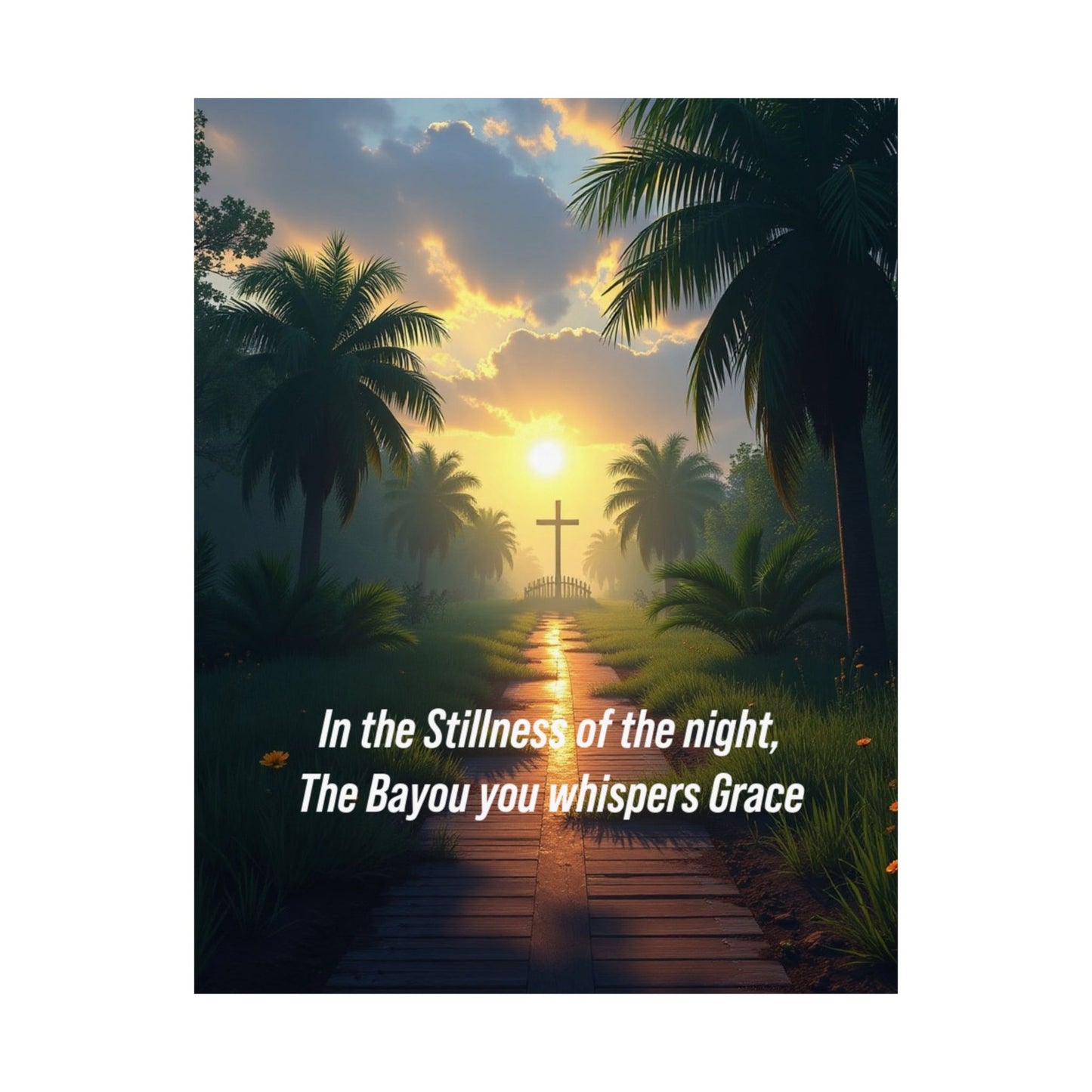 Religious Satin Poster — "In the Stillness of the Night, The Bayou You Whispers Grace"