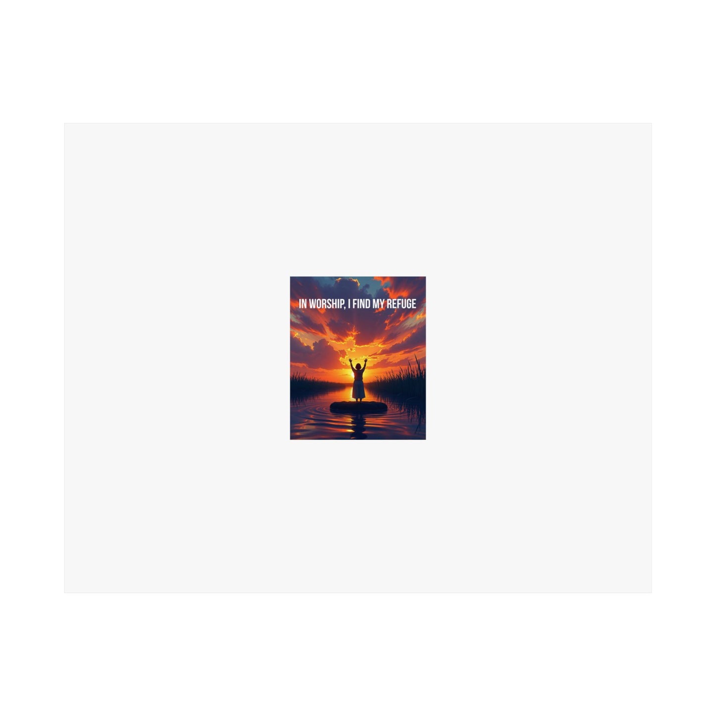 Inspirational Satin Poster — "In Worship I Find My Refuge" Sunset Silhouette