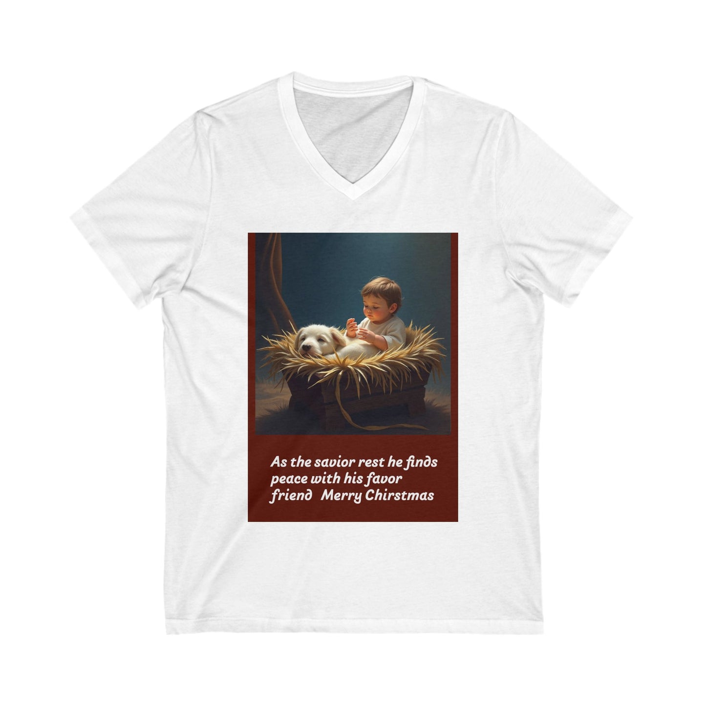 Unisex V-Neck Tee: Christmas Peace with Savior, Funny Holiday Shirt, Gift for Friends, Religious T-Shirt, Winter Celebrations Tee  219
