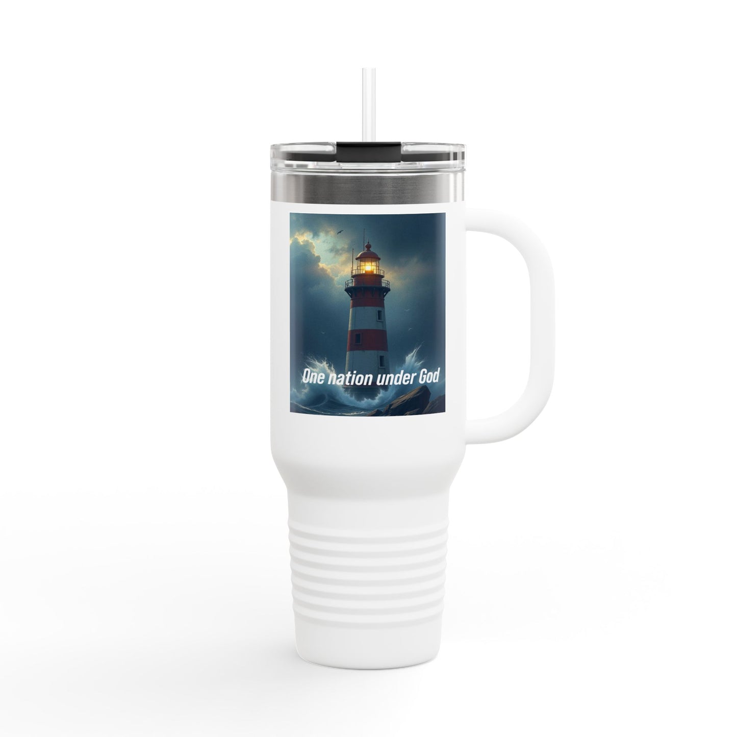 Travel Mug — Lighthouse "One Nation Under God" Insulated 40oz Tumbler