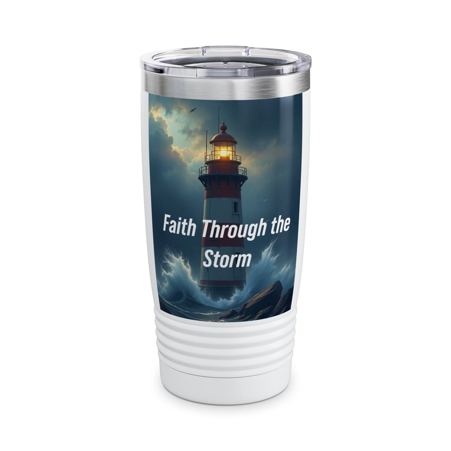 Faith Through the Storm 20oz Tumbler - Lighthouse Inspirational Travel Mug