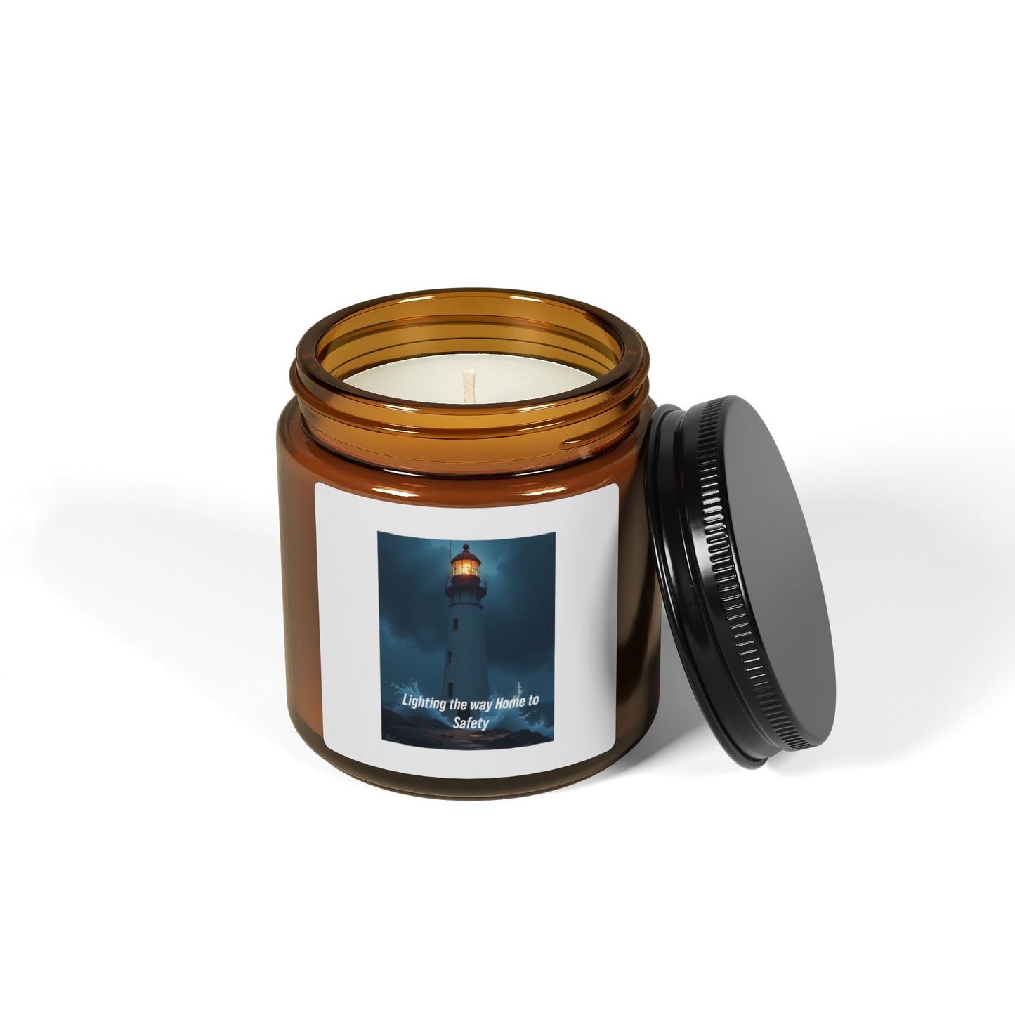 Lighthouse Glow Scented Soy Candle — Amber Jar (Calming Ocean Fragrance)