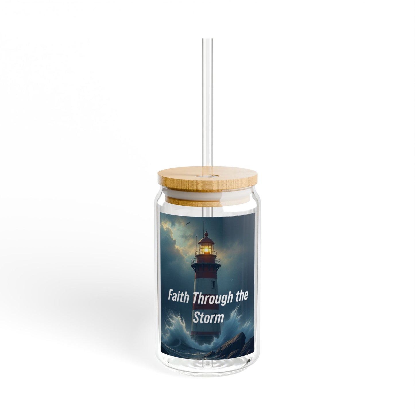Faith Through the Storm Sipper Glass – 16oz Lighthouse Tumbler