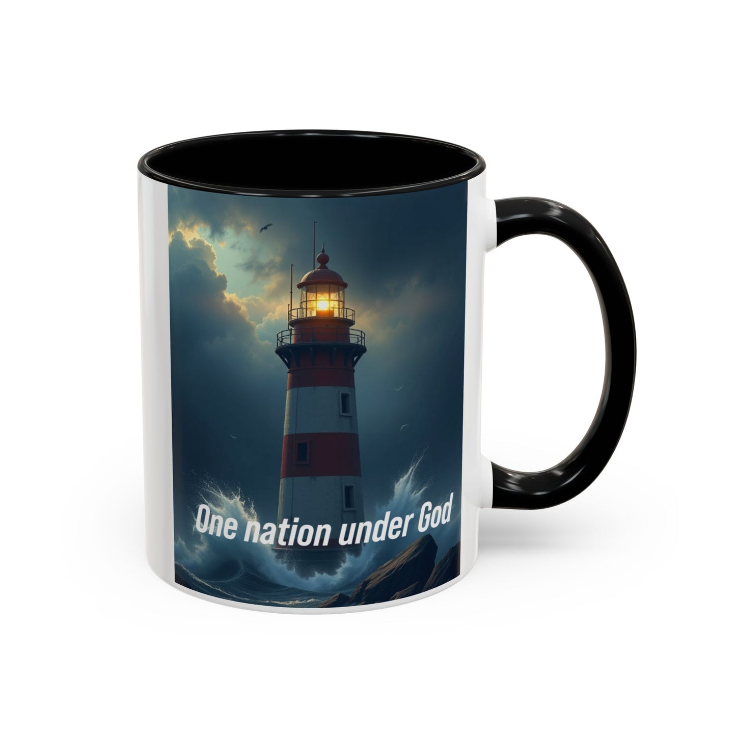 Lighthouse Coffee Mug — "One Nation Under God" Inspirational Accent Mug