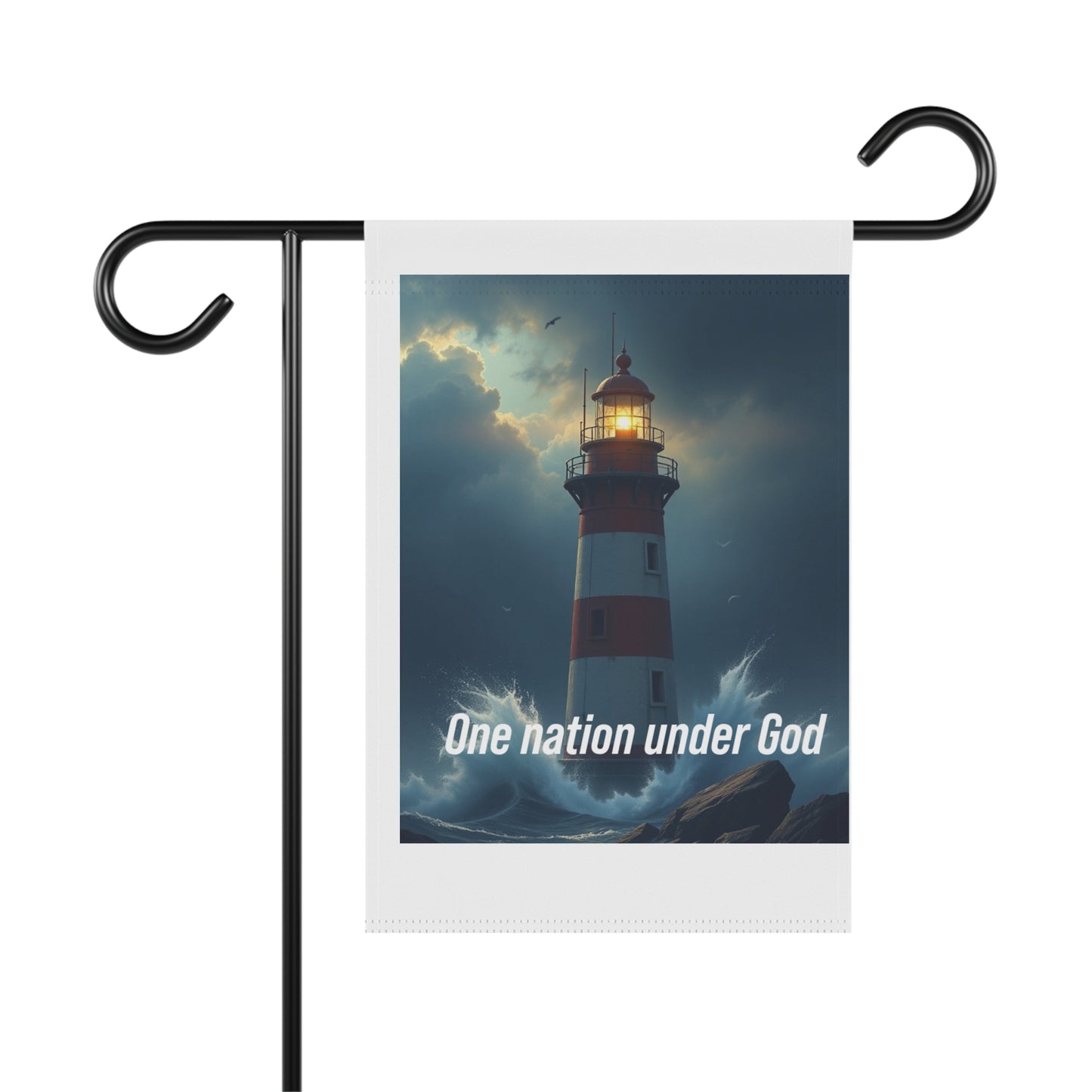 Lighthouse Garden Flag — "One Nation Under God" Patriotic Outdoor Banner