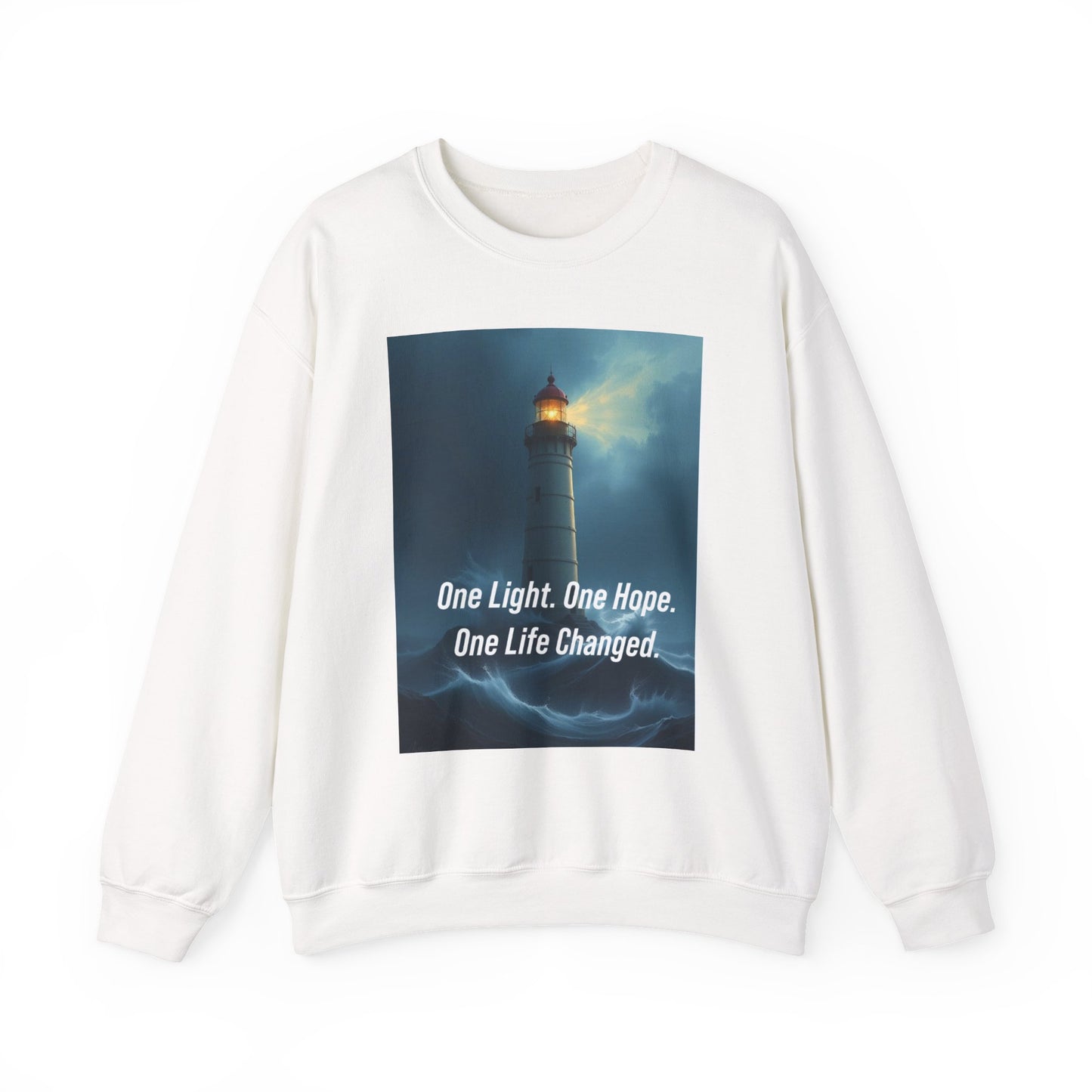 Lighthouse Hope Crewneck Sweatshirt — "One Light. One Hope. One Life Changed."