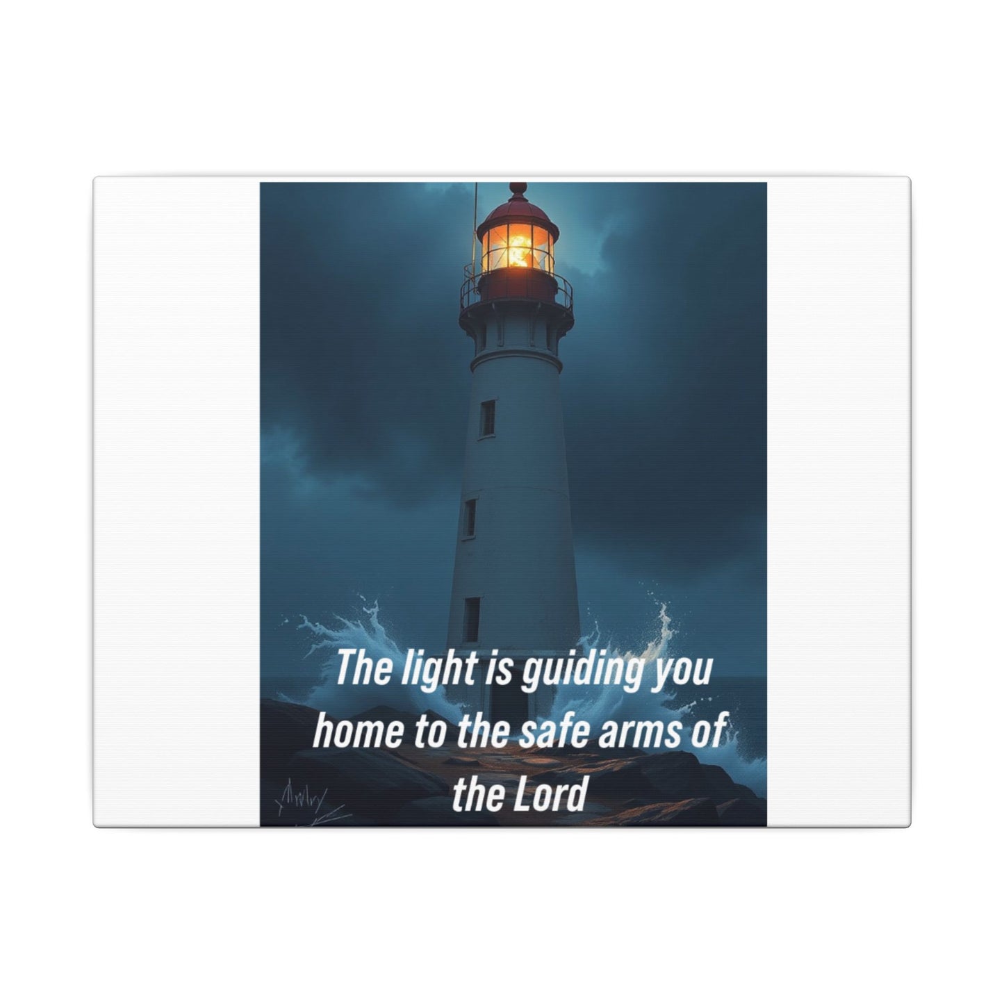 Lighthouse Canvas Print - "The light is guiding you home to the safe arms of the Lord" Inspirational Christian Wall Art