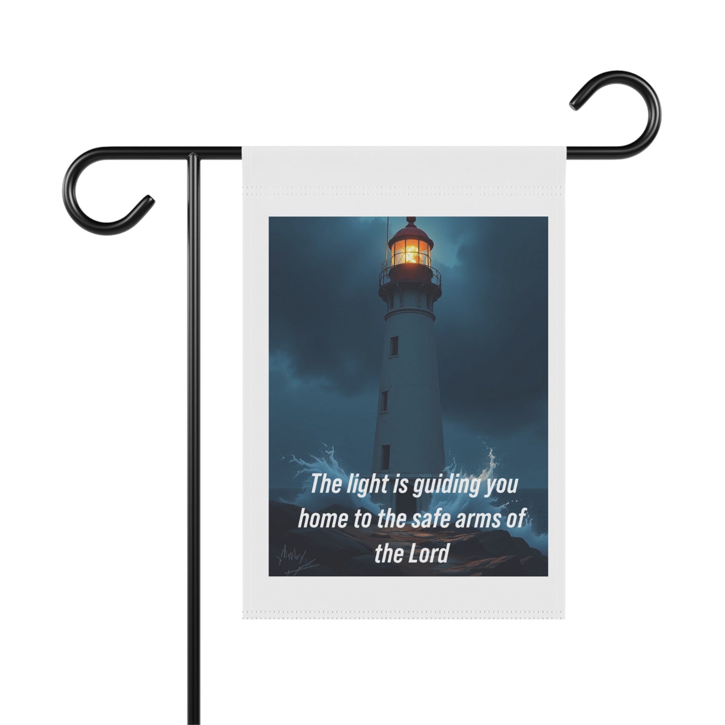 Lighthouse Garden Flag - "The light is guiding you home to the safe arms of the Lord" Inspirational Yard Banner