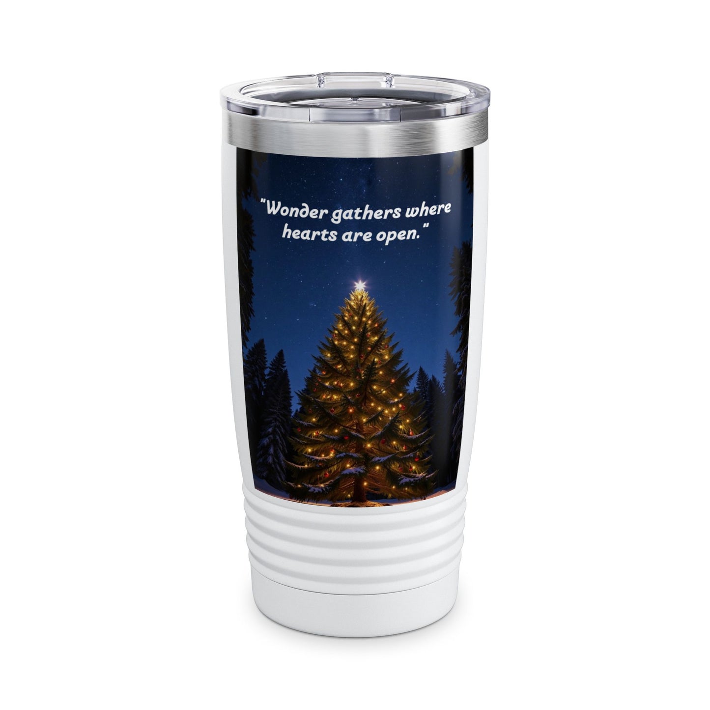 xWonder Gatherers Tumbler, 20oz - Christmas Travel Mug, Holiday Gift, Winter Insulated Cup, Tree Design, Inspirational Quote  326