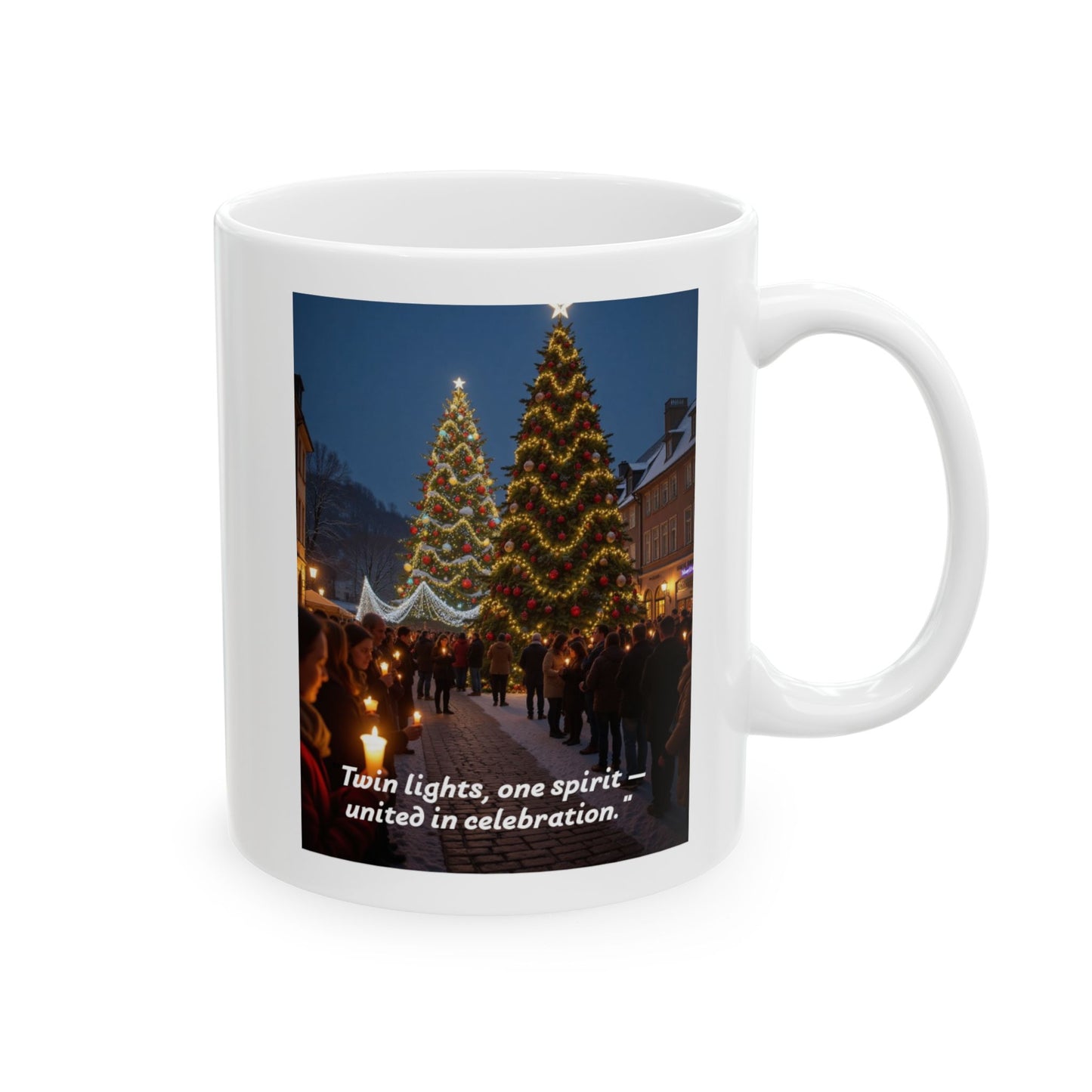Ceramic Holiday Mug - Twin Lights Design, Christmas Gift, Celebration Cup for Coffee or Tea, Festive Home Decor, Perfect for Winter  308