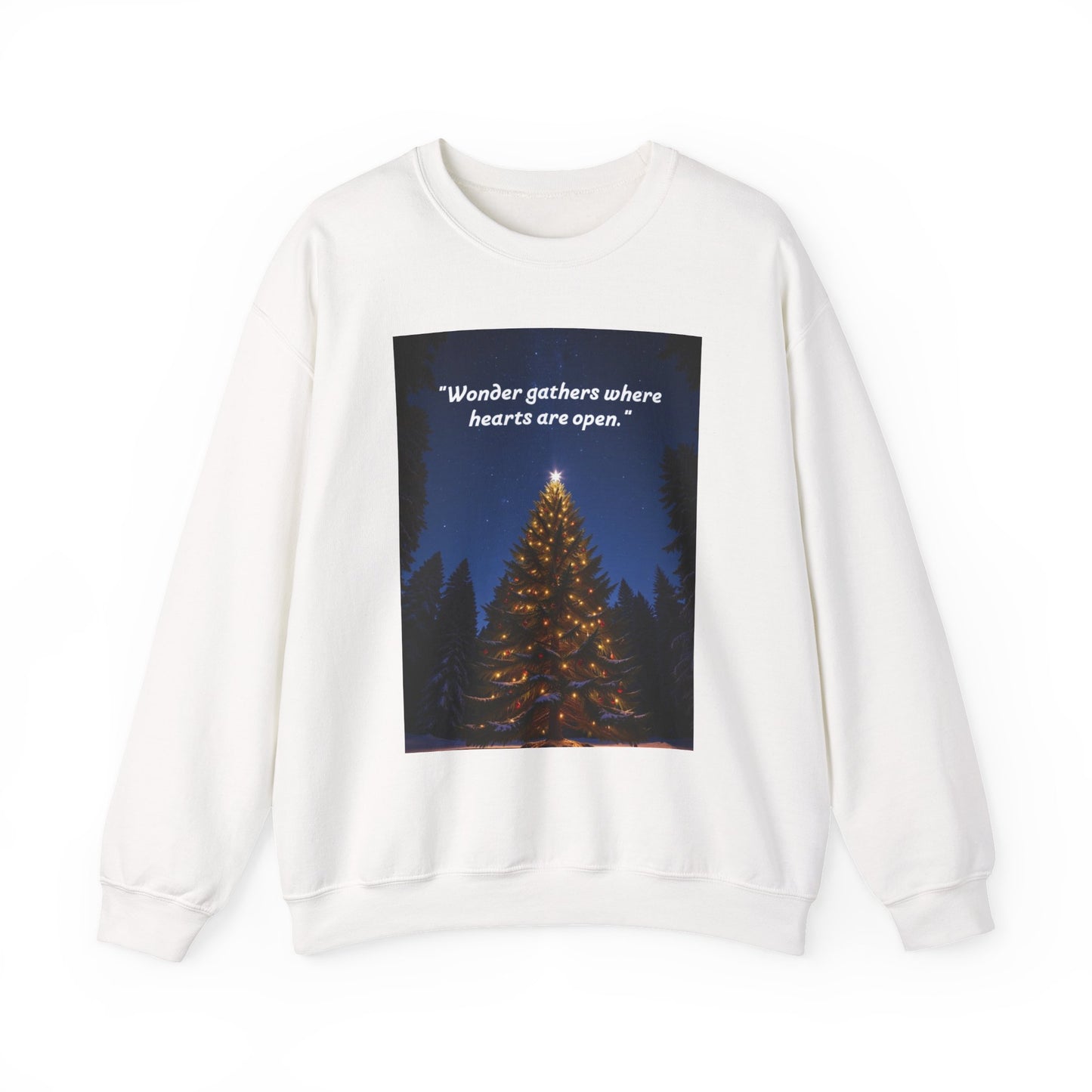 Cozy Holiday Crewneck Sweatshirt - "Wonder Gathers Where Hearts Are Open" - Perfect for Christmas, Gifts, Winter Wear, Casual Style   20