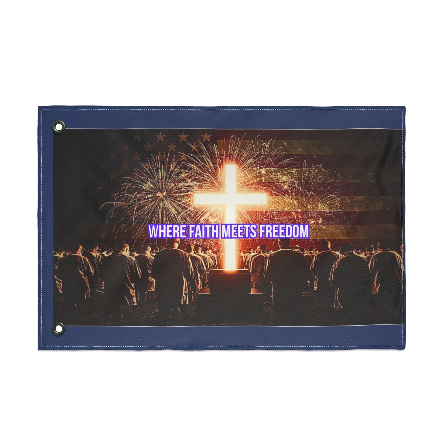 Christian Patriotic Flag – “Where Faith Meets Freedom” Double-Sided Outdoor Banner