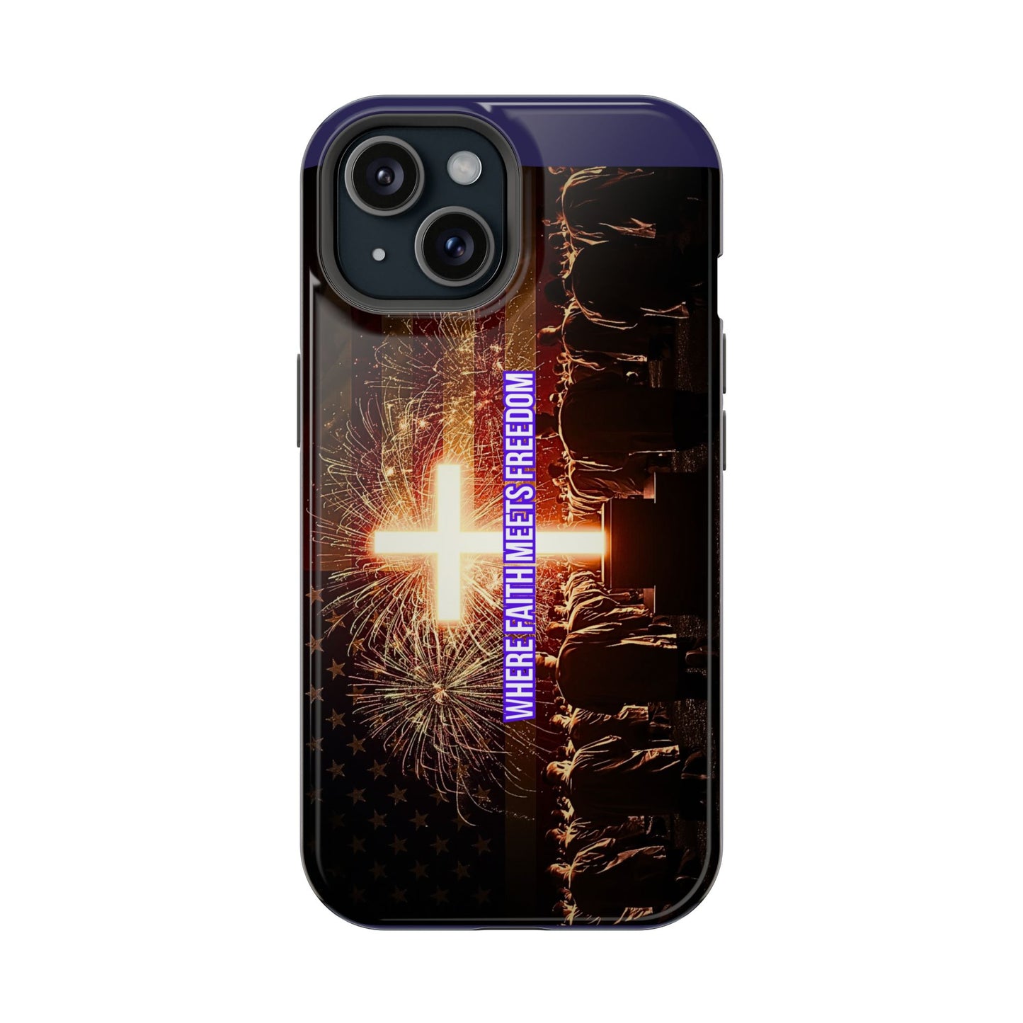 Christian Cross iPhone Case — “Where Faith Meets Freedom” Magnetic Impact-Resistant Phone Case