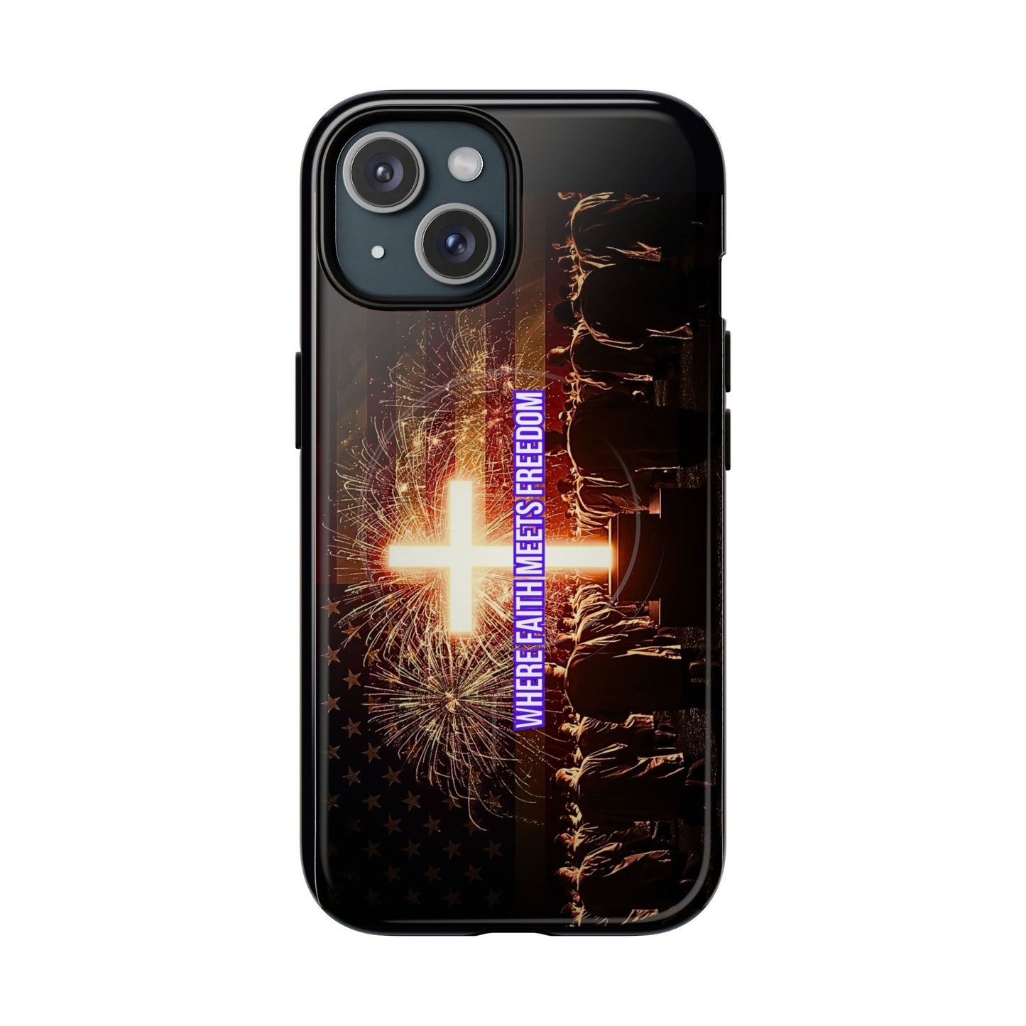 Christian Cross Phone Case - "Where Faith Meets Freedom" Tough Magnetic Case