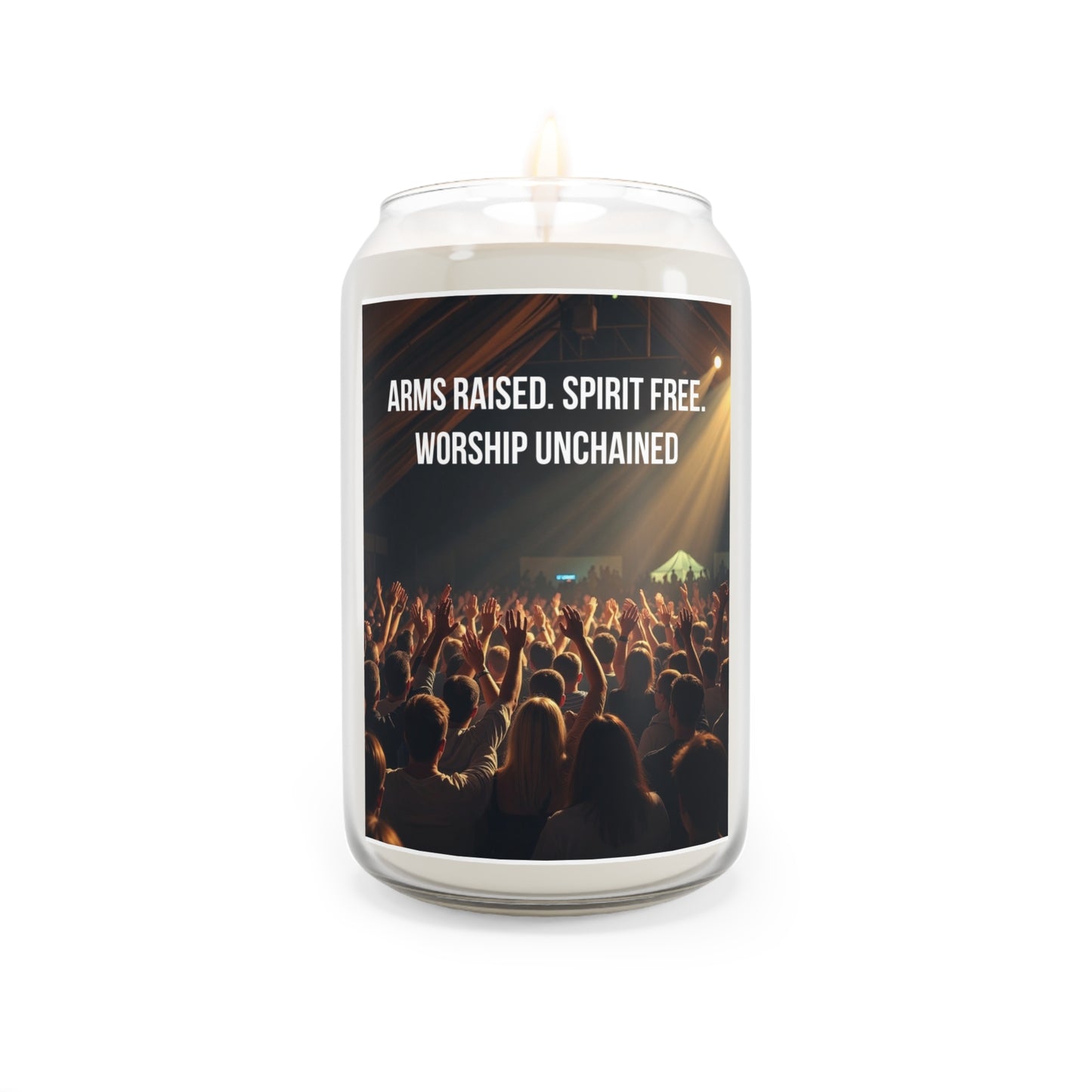 Worship Night Scented Soy Candle — “Arms Raised. Spirit Free. Worship Unchained” (13.75oz)
