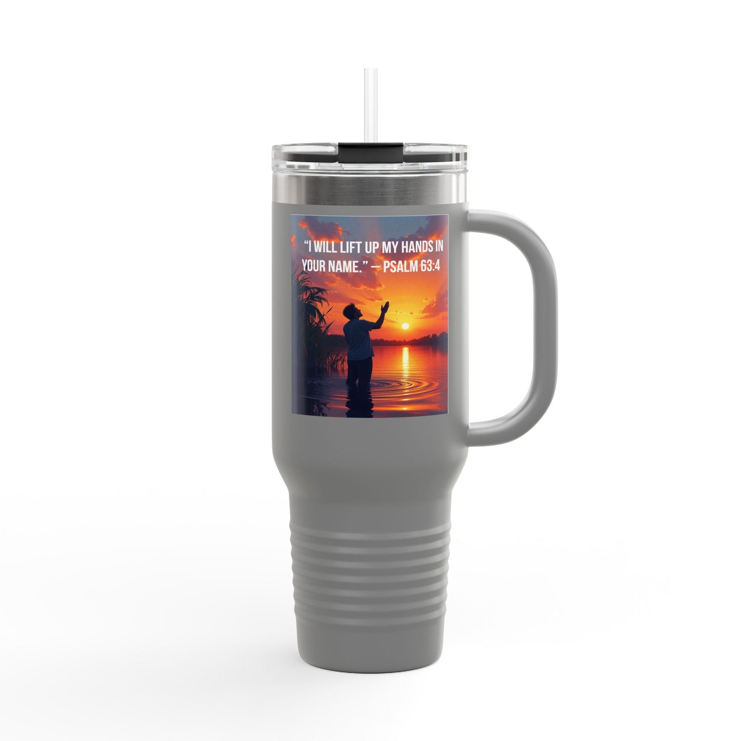 40oz Insulated Travel Mug — Psalm 63:4 Sunrise Worship Design