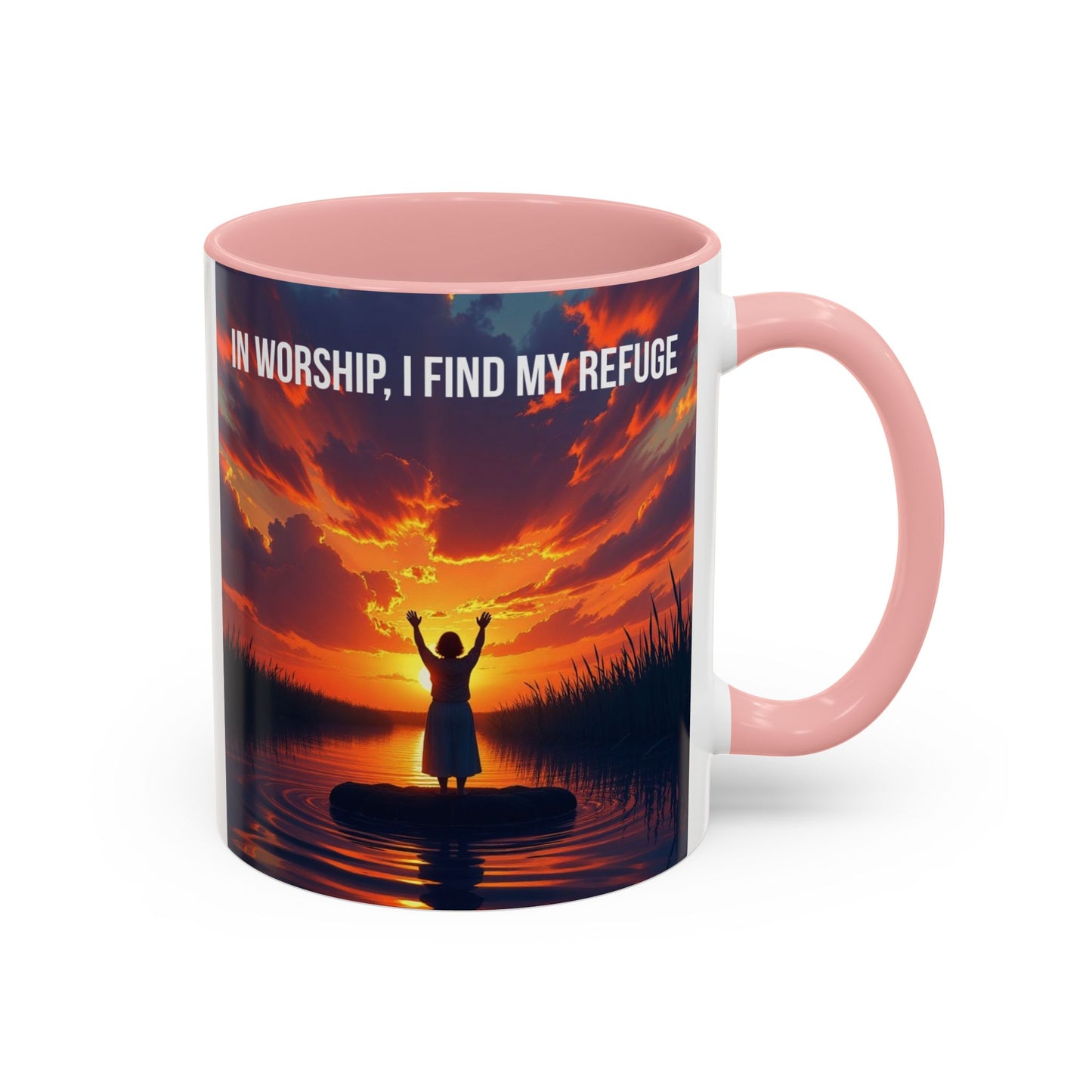 Inspirational Worship Coffee Mug - "In Worship, I Find My Refuge"