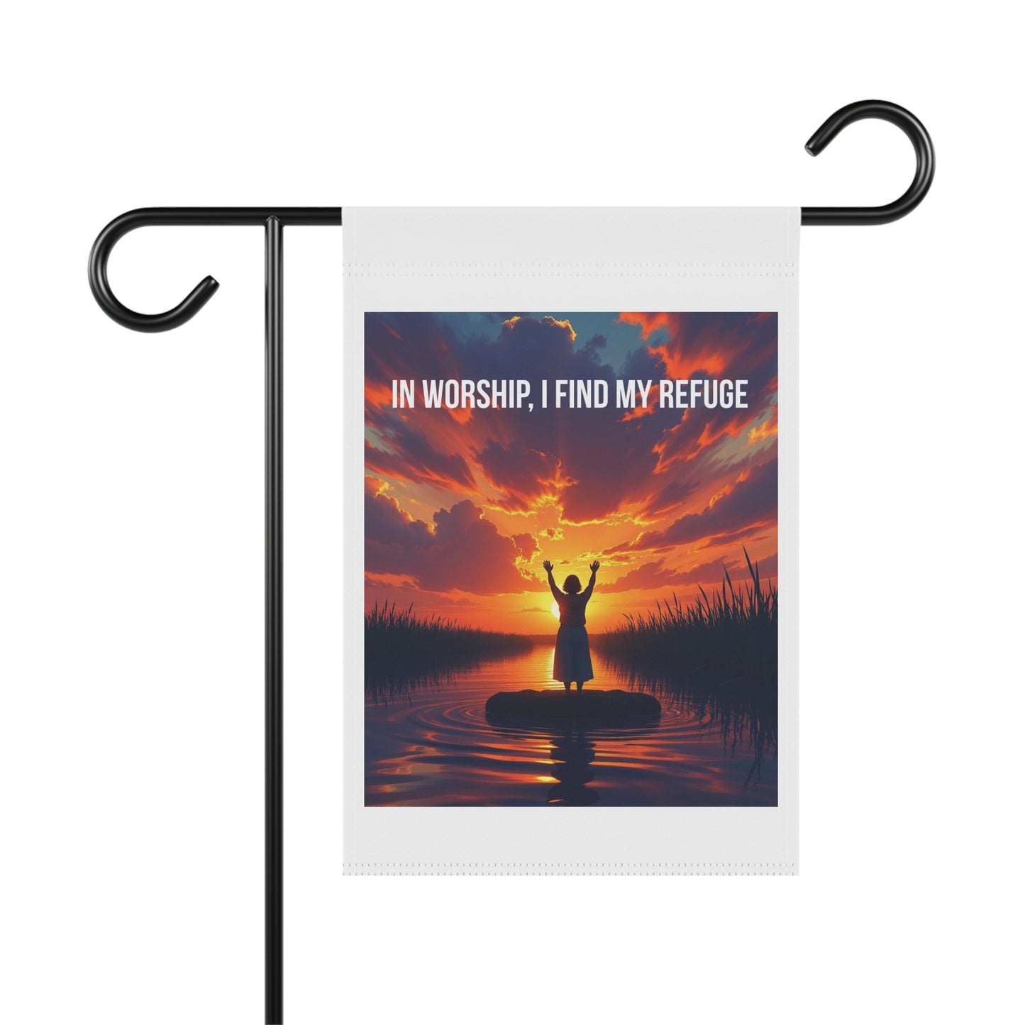 Garden Banner – "In Worship, I Find My Refuge" Sunset Prayer Yard Flag