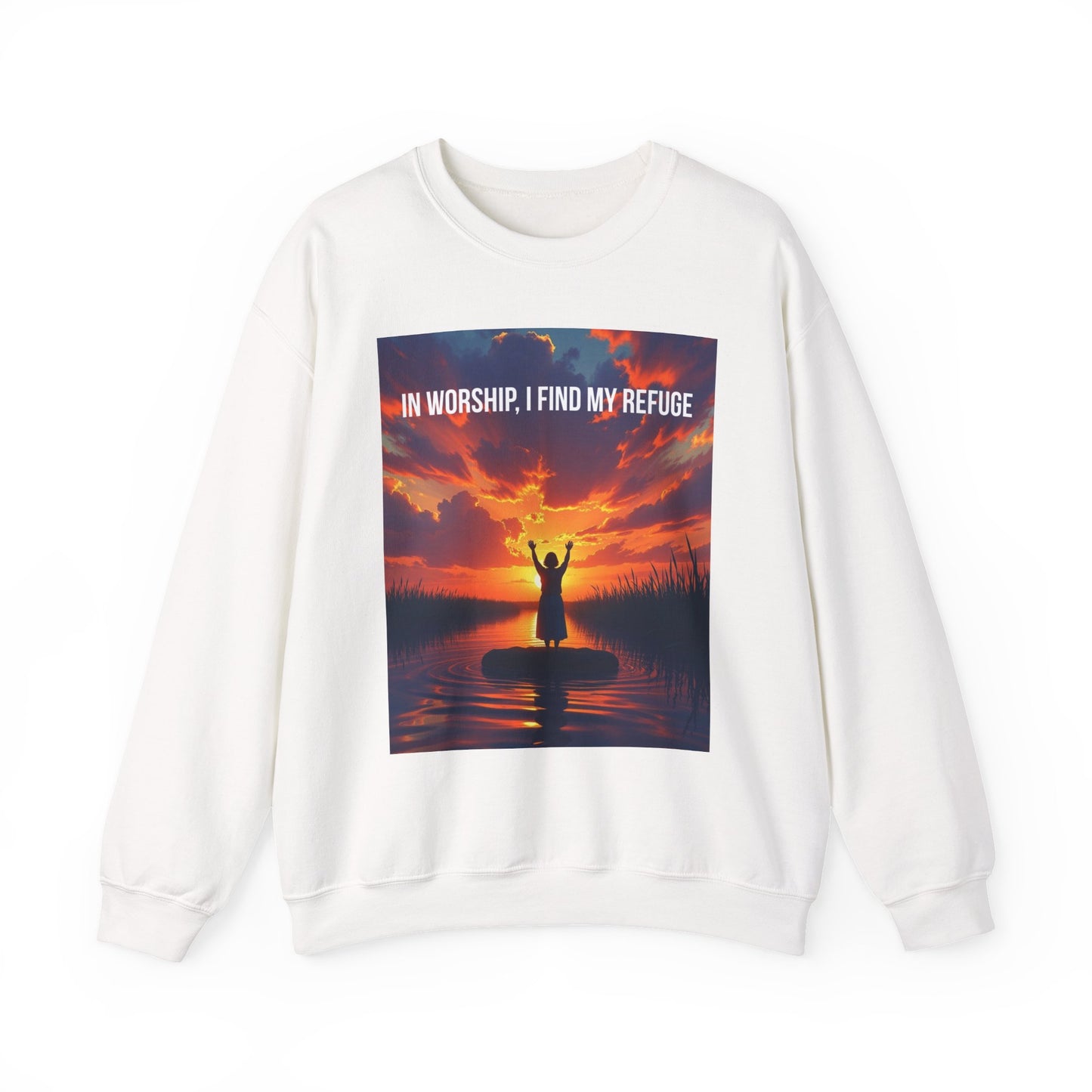 Worship Refuge Crewneck Sweatshirt — "In Worship, I Find My Refuge" Inspirational Faith Sweatshirt
